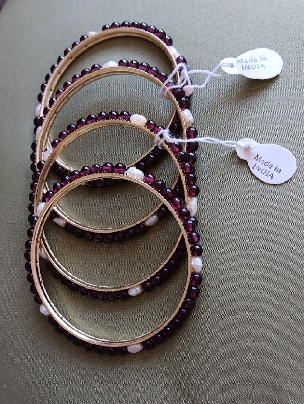 Set Of 4 Garnet And Pearl Braslets. Made In India.